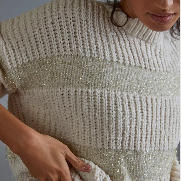 NWT Raga Ellen Tinsel Chenille Sweater Anthropologie Cream Metallic Small - Picture 2 of 12